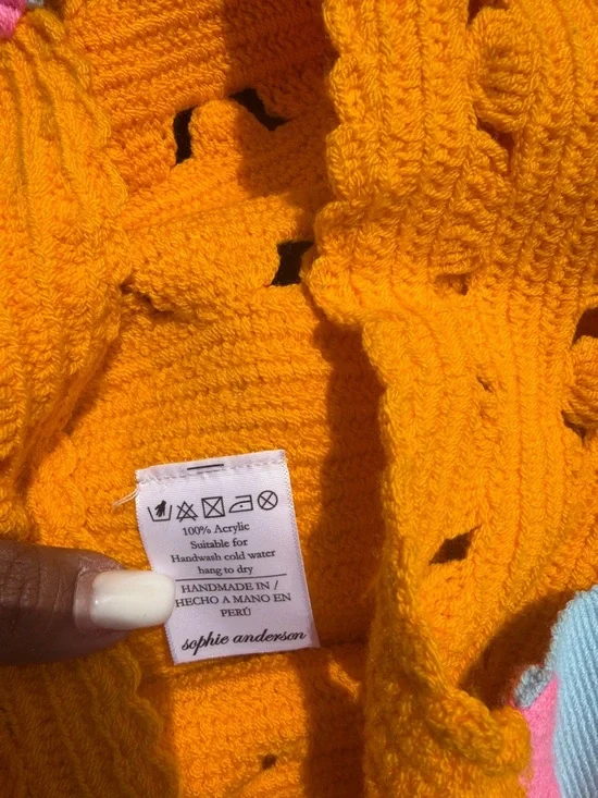 Sophie Anderson cBright Yellow Crochet Tote Bag with Blue Straps - Picture 6 of 6